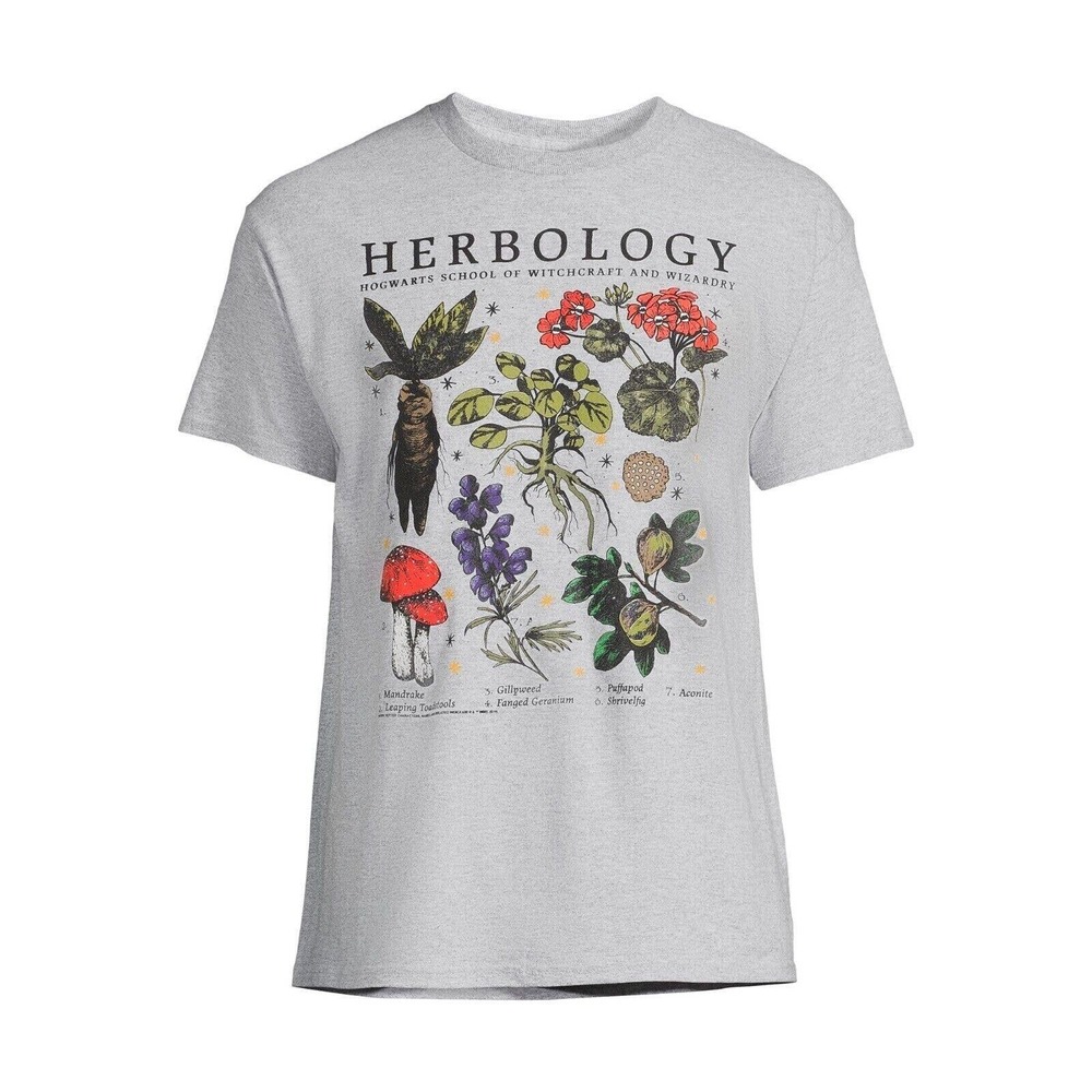 Harry Potter Shirt Men's L 42 44 Gray Herbology Hogwarts Graphic Witchcraft